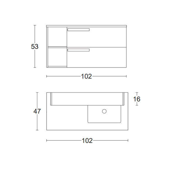 Suspended bathroom cabinet 100 cm with 2 drawers and DELIA3 Cemento ceramic sink