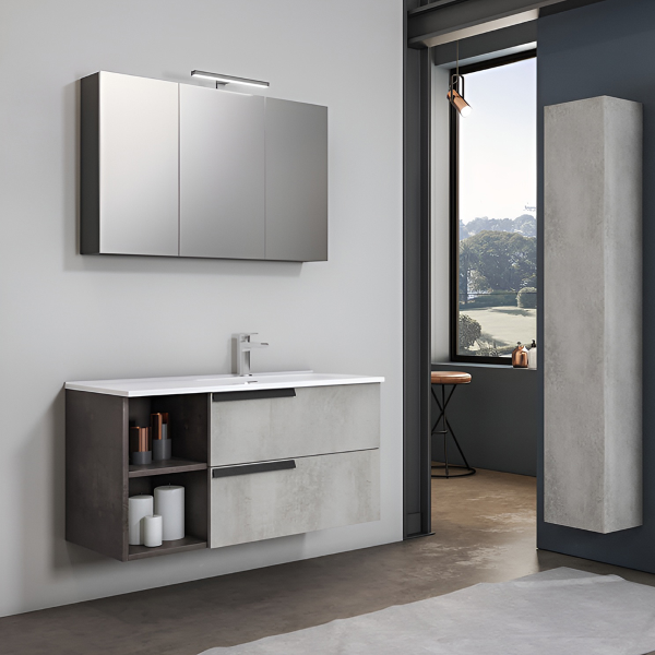 Suspended bathroom cabinet 100 cm with 2 drawers and DELIA3 Cemento ceramic sink