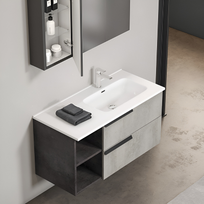 Suspended bathroom cabinet 100 cm with 2 drawers and DELIA3 Cemento ceramic sink