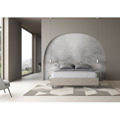 Bed with bed frame 160x200 upholstered microfibre Azelia sand