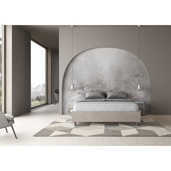 Bed with bed frame 160x200 upholstered microfibre Azelia sand