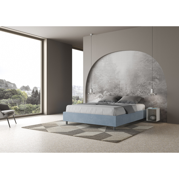 Cama con almacenaje acolchada sin cabecero 160x200 microfibra azul claro Azelia