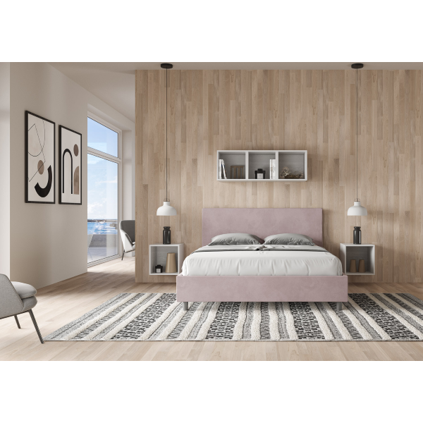 Cama con almacenaje acolchada 160x190 microfibra lila Adele
