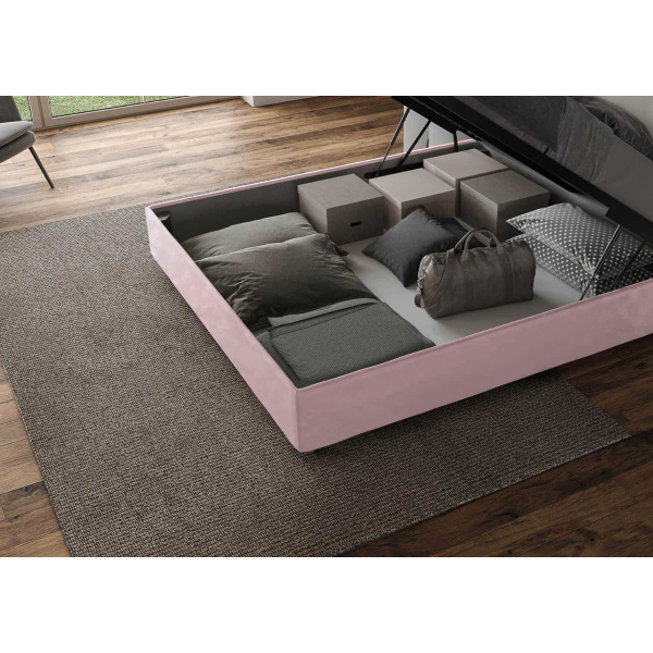 Cama con almacenaje acolchada 160x190 microfibra lila Adele