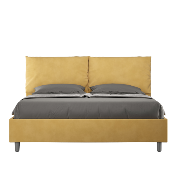 Bed with bed frame 160x190 upholstered microfibre Antea ochre
