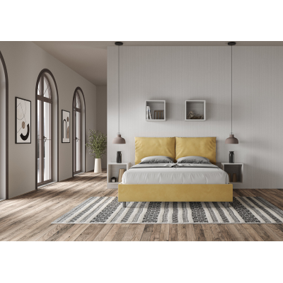 Bed with bed frame 160x190 upholstered microfibre Antea ochre