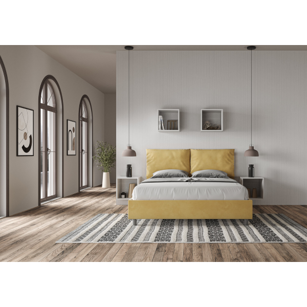 Bed with bed frame 160x190 upholstered microfibre Antea ochre