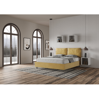 Bed with bed frame 160x190 upholstered microfibre Antea ochre
