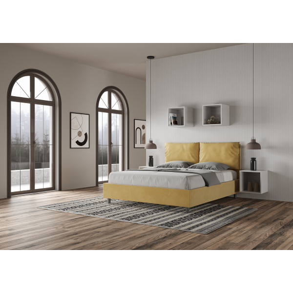 Bed with bed frame 160x190 upholstered microfibre Antea ochre