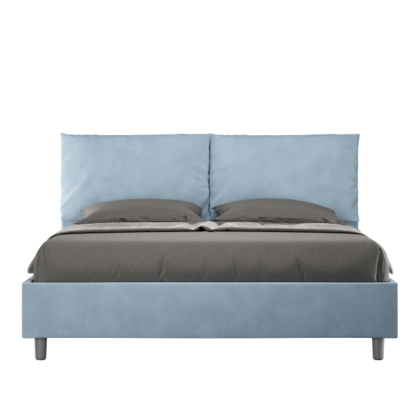Bed with bed frame 160x200 upholstered microfibre Antea light blue