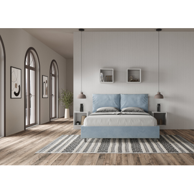 Bed with bed frame 160x200 upholstered microfibre Antea light blue