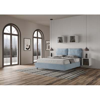 Bed with bed frame 160x200 upholstered microfibre Antea light blue