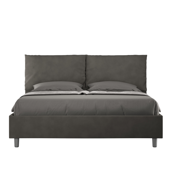 Cama con almacenaje acolchada 160x200 microfibra gris Antea