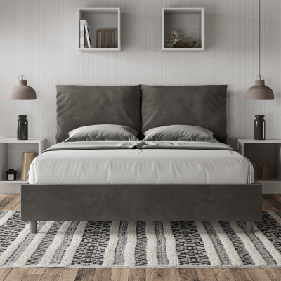 Cama con almacenaje acolchada 160x200 microfibra gris Antea