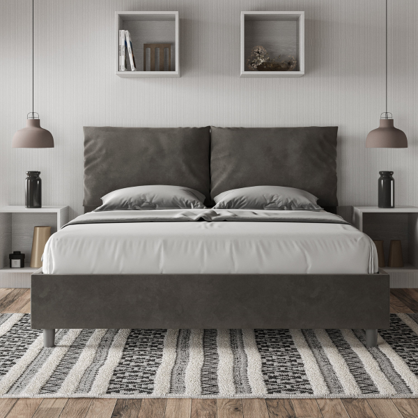 Cama con almacenaje acolchada 160x200 microfibra gris Antea