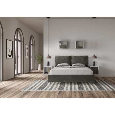 Cama con almacenaje acolchada 160x200 microfibra gris Antea
