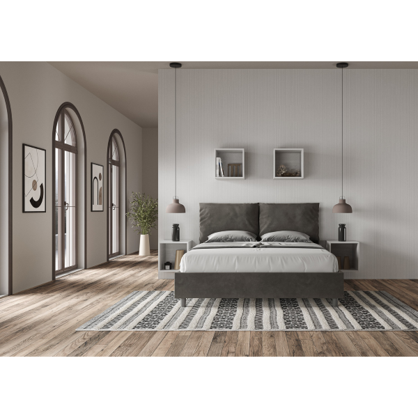 Cama con almacenaje acolchada 160x200 microfibra gris Antea