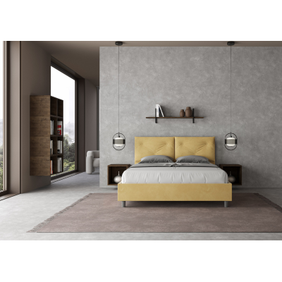 Storage bed with bed frame 160x190 upholstered microfibre Appia ochre