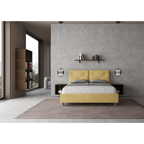 Storage bed with bed frame 160x190 upholstered microfibre Appia ochre