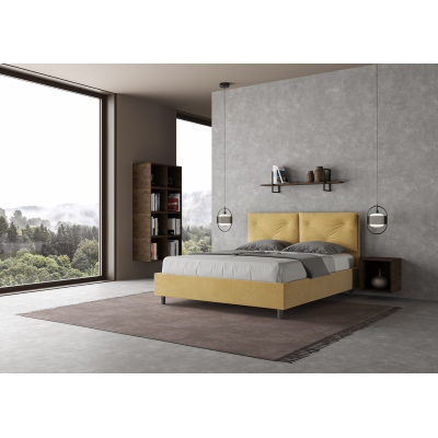 Storage bed with bed frame 160x190 upholstered microfibre Appia ochre