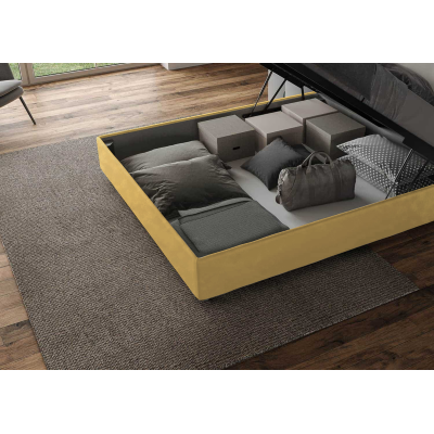 Storage bed with bed frame 160x190 upholstered microfibre Appia ochre