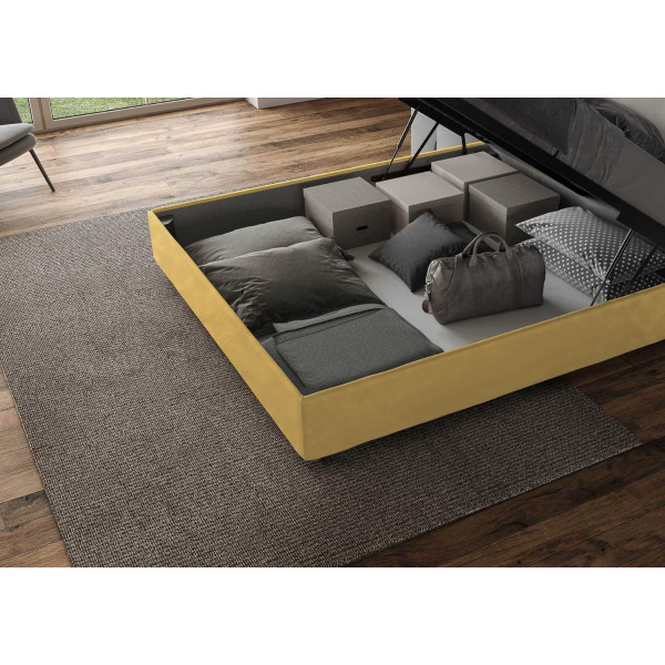 Storage bed with bed frame 160x190 upholstered microfibre Appia ochre