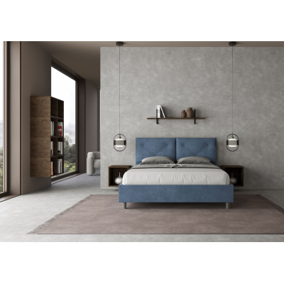 Cama con almacenaje acolchada 160x200 microfibra azul Appia