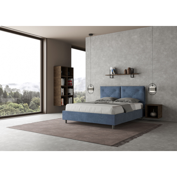 Cama con almacenaje acolchada 160x200 microfibra azul Appia