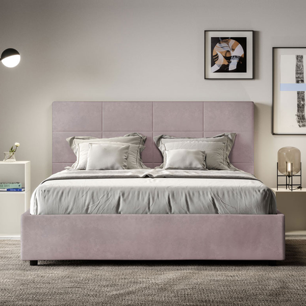Bed with bed frame 160x190 upholstered microfibre Mika wisteria