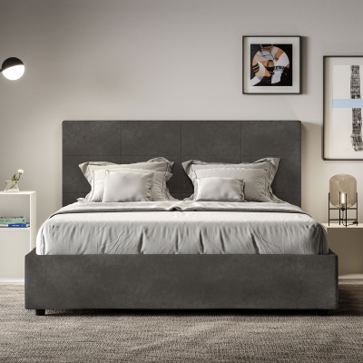 Bed with bed frame 160x190 upholstered microfibre Mika gray