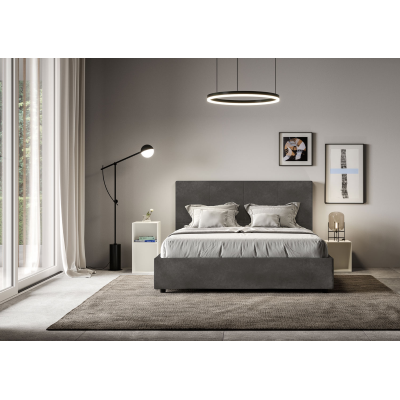 Bed with bed frame 160x190 upholstered microfibre Mika gray