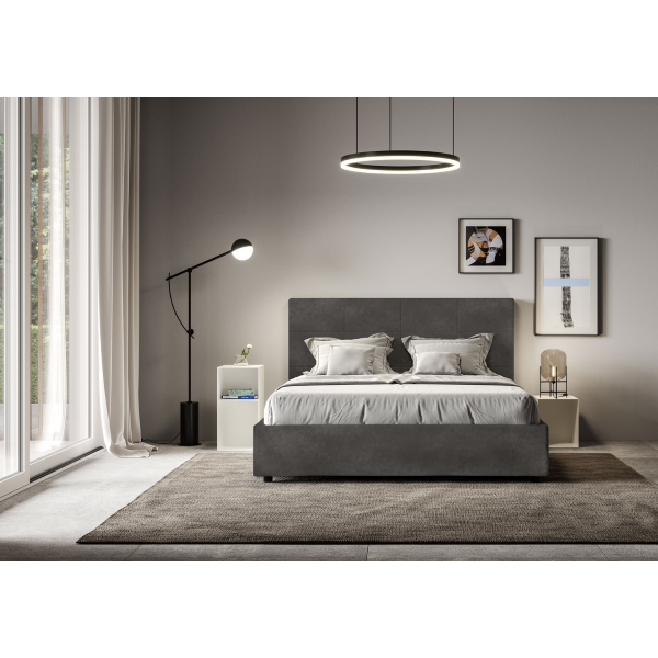 Bed with bed frame 160x190 upholstered microfibre Mika gray