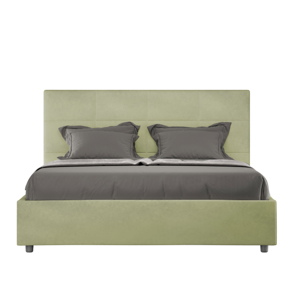 Cama con almacenaje acolchada 160x200 microfibra verde Mika