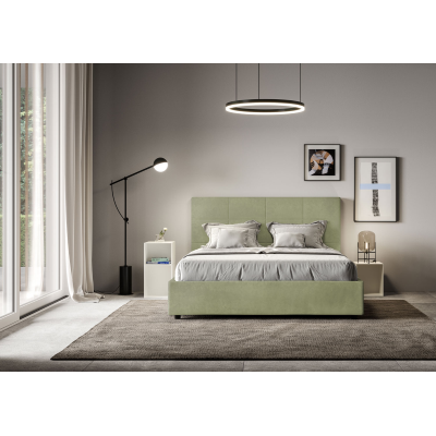 Cama con almacenaje acolchada 160x200 microfibra verde Mika