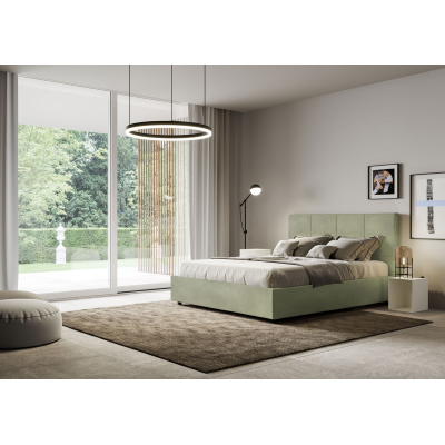 Cama con almacenaje acolchada 160x200 microfibra verde Mika