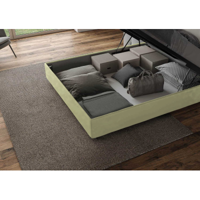 Cama con almacenaje acolchada 160x200 microfibra verde Mika