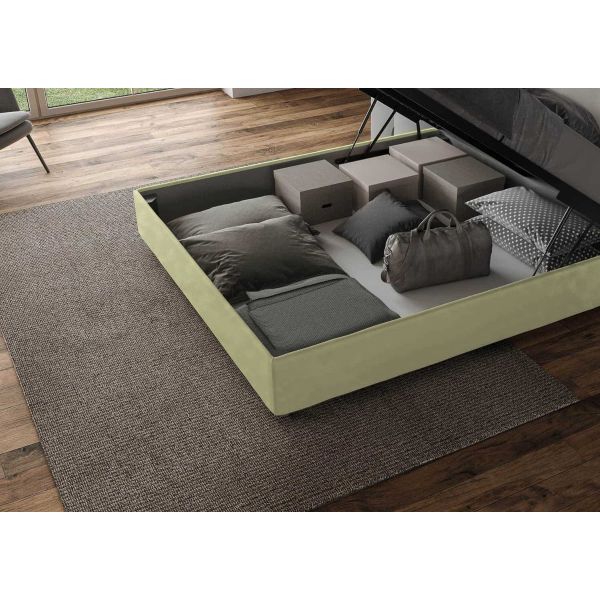 Cama con almacenaje acolchada 160x200 microfibra verde Mika