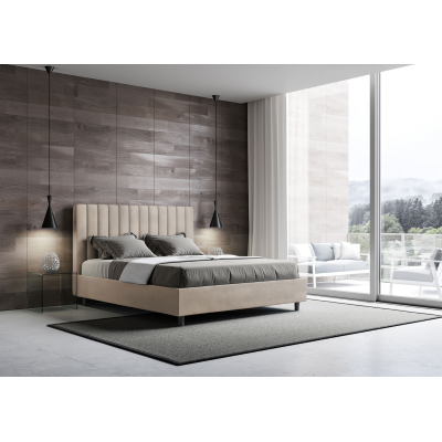 Cama con somier acolchada 160x190 microfibra arena Agueda