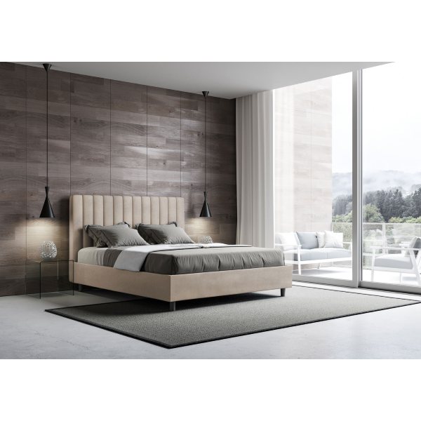 Cama con somier acolchada 160x190 microfibra arena Agueda