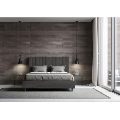 Storage bed with bed frame 160x200 upholstered microfibre Agueda gray
