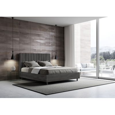 Storage bed with bed frame 160x200 upholstered microfibre Agueda gray