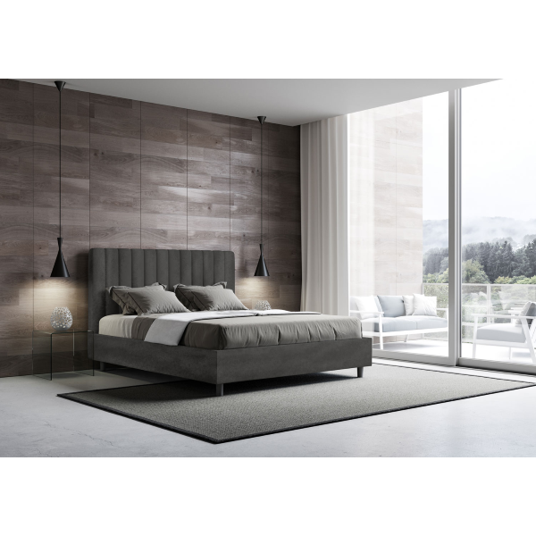 Storage bed with bed frame 160x200 upholstered microfibre Agueda gray