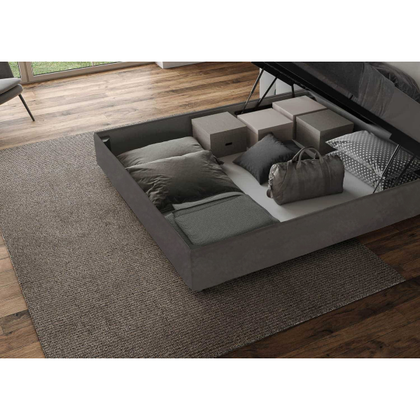Storage bed with bed frame 160x200 upholstered microfibre Agueda gray