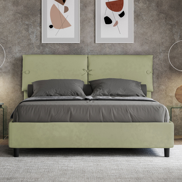 Cama con almacenaje acolchada 160x190 microfibra verde Sleeper