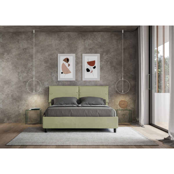 Cama con almacenaje acolchada 160x190 microfibra verde Sleeper