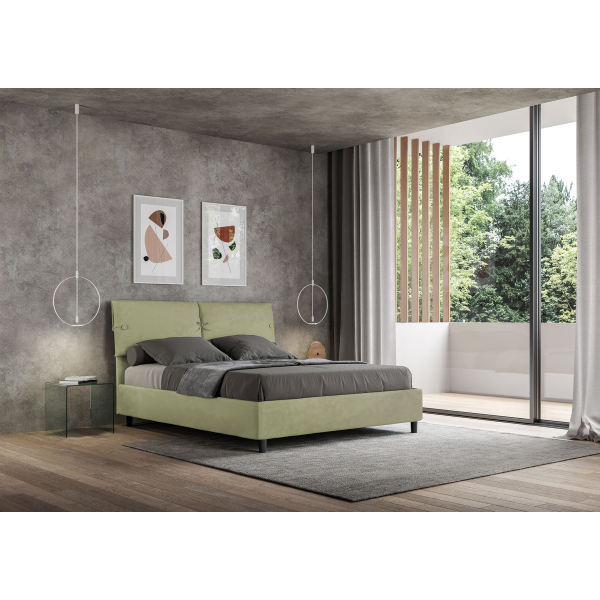Cama con almacenaje acolchada 160x190 microfibra verde Sleeper