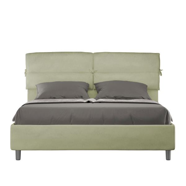Bed with bed frame 160x200 upholstered microfibre Nandy green tea
