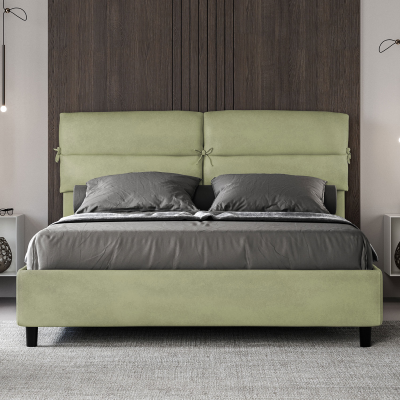 Bed with bed frame 160x200 upholstered microfibre Nandy green tea