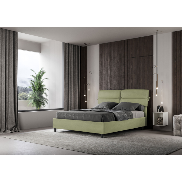 Bed with bed frame 160x200 upholstered microfibre Nandy green tea