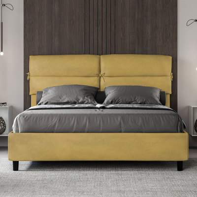 Bed with bed frame 160x200 upholstered microfibre Nandy ochre